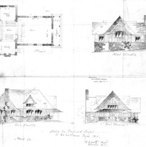 Sketch for Proposed Chapel to be built near Tryon NC--Plan & Elevations