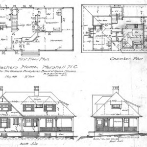 School House For the Woman’s Presbyterian Board of Home Missions Marshall NC--Teachers Home - Floor Plans – Elevations
