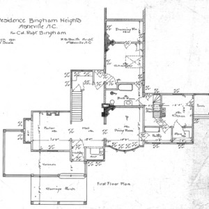Residence Bingham Heights - for Col. Robert Bingham--First Floor Plan
