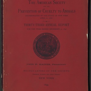 ASPCA Thirty-Third Annual Report, 1898