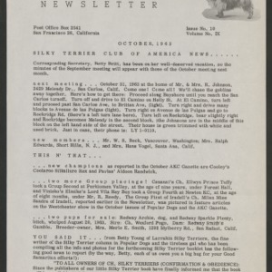 Silky Terrier Club of America Newsletters, 1963