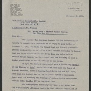 Vivisection Investigation League Correspondence, 1963