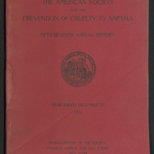 ASPCA Fifty-Seventh Annual Report, 1922