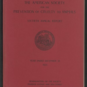 ASPCA Sixtieth Annual Report, 1925