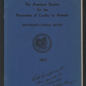 ASPCA Sixty-Eighth Annual Report, 1933