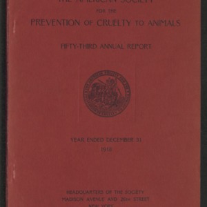 ASPCA Fifty-Third Annual Report, 1918