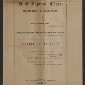 ASPCA Court Records: John McMahon v. The People of the State of New York Error Book (New York Supreme Court)