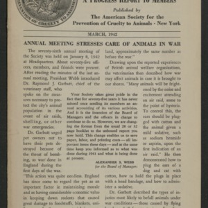 ASPCA Progress Report To Members, March 1942