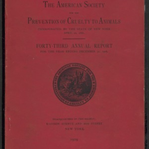 ASPCA Forty-Third Annual Report, 1908