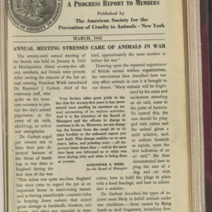 ASPCA Progress Report to Members, March 1942