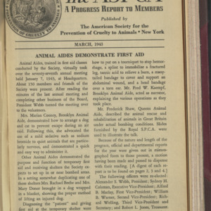ASPCA Progress Report To Members, March 1943