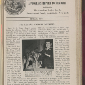 ASPCA Progress Report To Members, March 1944