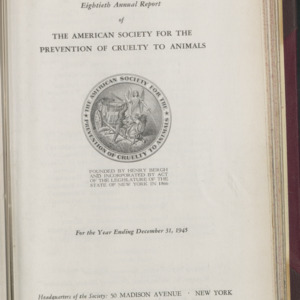ASPCA Eightieth Annual Report, 1945