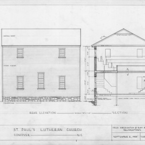 Rear elevation and cross section, Old St. Paul's Lutheran Church, Catawba County, North Carolina