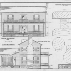South elevation, west elevation, and railing sections, Corpening House, Caldwell County, North Carolina