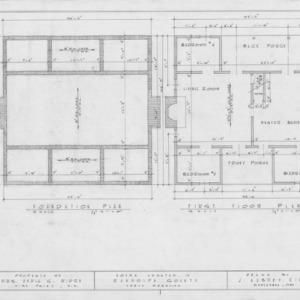 Foundation and first floor plans, Joseph Welborn House, Randolph County, North Carolina