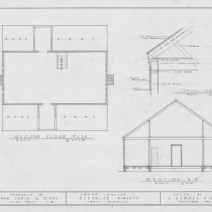 Second floor plan, cross section, and cornice details, Joseph Welborn House, Randolph County, North Carolina