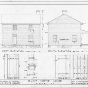 Elevations and door details, Clint Moore House, Gaston County, North Carolina