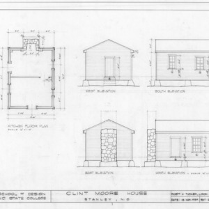 Kitchen elevations and floor plan, Clint Moore House, Gaston County, North Carolina