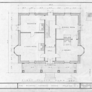 First floor plan, Richard Bennehan Haywood House, Raleigh, North Carolina
