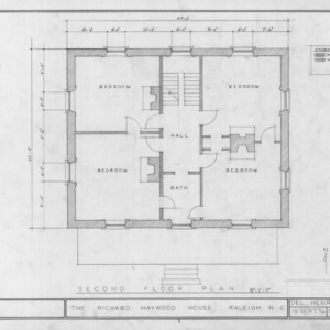 Second floor plan, Richard Bennehan Haywood House, Raleigh, North Carolina