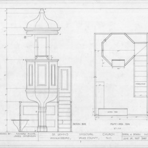 Pulpit plan and detail, St. John's Episcopal Church, Williamsboro, North Carolina