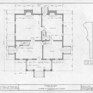 First floor plan and detail, Hare Plantation, Como, North Carolina