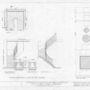 Second floor stairway details, State Bank of North Carolina, Raleigh, North Carolina