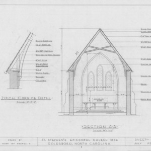 Cross section and cornice detail, St. Stephen's Episcopal Church, Goldsboro, North Carolina