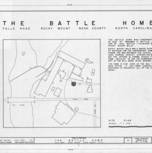 Title page with site plan and notes, Benjamin Battle House, Rocky Mount, North Carolina