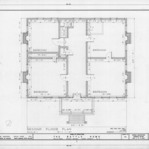 Second floor plan, Benjamin Battle House, Rocky Mount, North Carolina