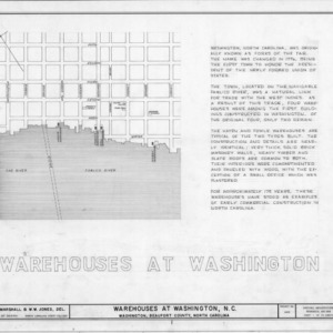 Title page with site plan and notes, Havens and Fowle Warehouses, Washington, North Carolina