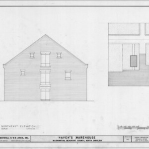 Northeast elevation and site plan, Havens Warehouse, Washington, North Carolina