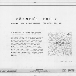 Title page with map and notes, Korner's Folly, Kernersville, North Carolina