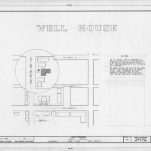 Title page with notes and site plan, F. D. Giddens Well House, Goldsboro, North Carolina