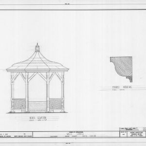 North elevation and cornice detail, F. D. Giddens Well House, Goldsboro, North Carolina