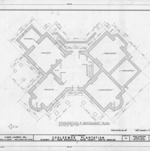 Foundation and basement plan, Cooleemee Plantation, Davie County, North Carolina
