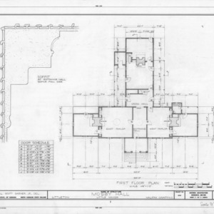 First floor plan and detail, Little Manor, Littleton, North Carolina