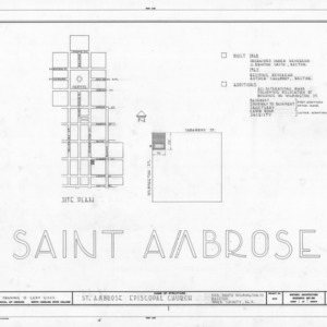 Title page with site plan and notes, St. Ambrose Episcopal Church, Raleigh, North Carolina