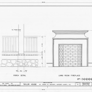 Porch and fireplace details, John C. Manson House, Beaufort, North Carolina