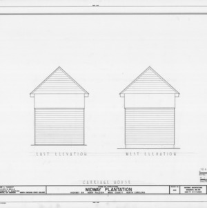 East and west elevations of carriage house, Midway Plantation, Wake County, North Carolina