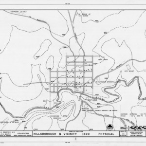 1820 Hillsborough map with nearby properties, historic city of Hillsborough, North Carolina