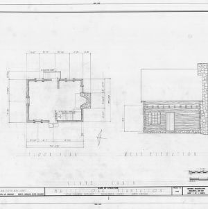 Slave quarters floor plan and west elevation, White Oak, Mecklenburg County, North Carolina