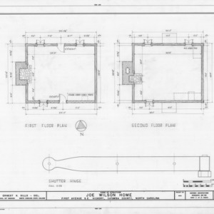 Floor plans and shutter hinge detail, Joe Wilson House, Hickory, North Carolina