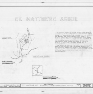 Title page with location map and notes, St. Matthews Reformed Church and Arbor, Lincoln County, North Carolina