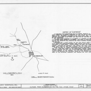 1820 location map and notes, Chatwood, Hillsborough, North Carolina