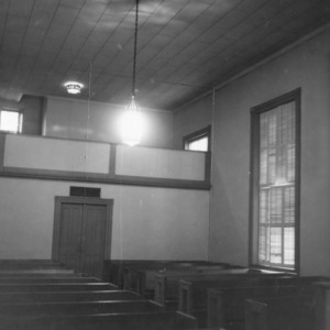 Interior view with gallery, Hillsborough Methodist Church, Hillsborough, North Carolina
