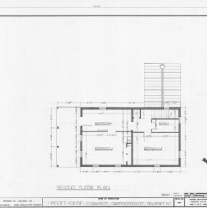 Second floor plan, Richard Rustell House, Beaufort, North Carolina