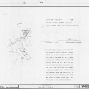 Title page with location map and notes, Moorefields, Orange County, North Carolina