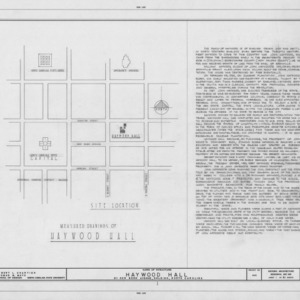 Title page with site plan and notes, Haywood Hall, Raleigh, North Carolina